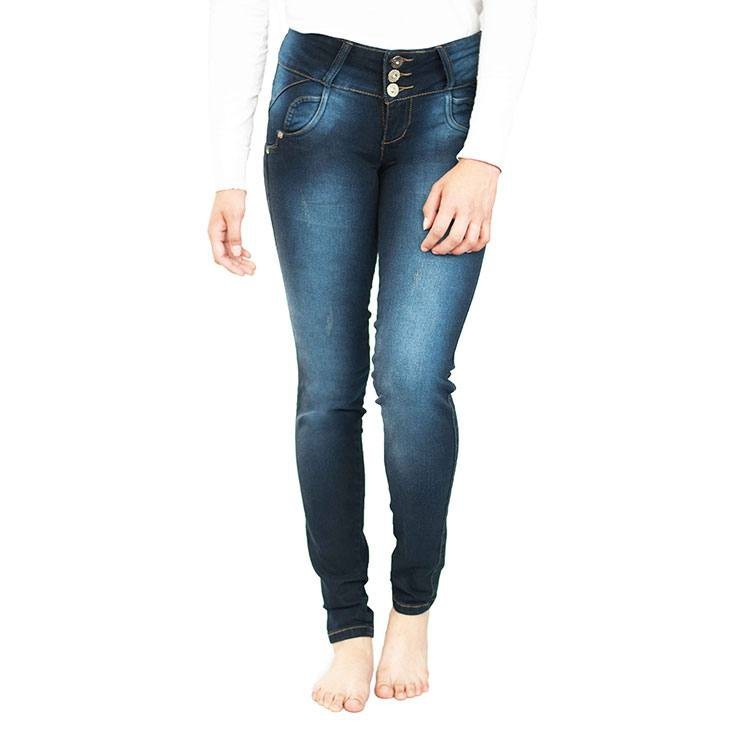 Jeans Azul Oscuro Para Mujer Con Desgastes Levantacola